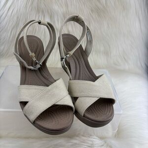 CROCS Cream Wedge Sandals with Minimalist Design